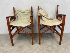 A pair of contemporary Starbay lacquered teak folding director's chairs. H.85cm. (Ties missing