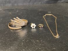 A .925 Mexican silver bangle along with an amethyst inset 18ct gold and platinum ring, a large 9ct