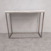 A contemporary metal framed console table with composite marble top. 80 x 100 x 36cm