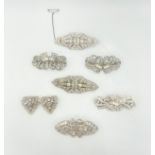 Wavendon and others duet brooches, six brooches and one pair of clips, longest 7.2cm.