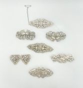 Wavendon and others duet brooches, six brooches and one pair of clips, longest 7.2cm.