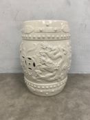A Chinese Blanc de Chine glazed ceramic garden stool. H.48cm.