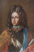 An oil on panel, portrait of a 17th century nobleman or king in body armour with label to the