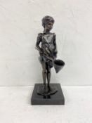 A bronze figure of a young girl with a net, signed and numbered on a marble base. H.26cm.
