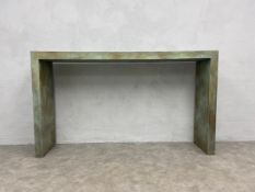 A large industrial style painted console table in faux metal finish. H.98 W.171 D.35cm.