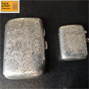 An Edwardian hallmarked silver engraved cigarette case, Birmingham 1906 together with an 19th