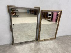 A vintage metal framed wall mirror with bevelled plate and a contemporary gilt framed similar.