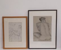 ** WITHDRAWN ** A pencil nude study, indistinctly signed and a charcoal similar inscribed to the