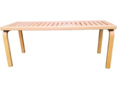Alvar Aalto for Artek a model 153A bench in laminated birch. H.44 W.112 D.40cm.
