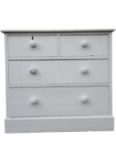 A Victorian white painted chest of two short over two long drawers on plinth base. H.84 W.92 D.