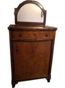 A C.1900 European burr elm side cabinet with domed glazed upper section above base fitted with