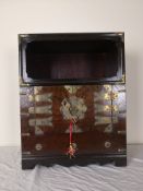 A small Korean elm cabinet with open section above panel doors with engraved lock and hinges. H.59