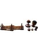 A Collection of 19th century treen pin cushions and lidded boxes along with a folding faux bamboo