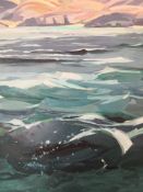 Mary Russell, a large oil on canvas, Across the Sound to Mull, signed with label to the reverse.