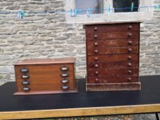 A 19th century mahogany table top specimen chest and a similar example in oak. H.55 W.46 D.28cm. (