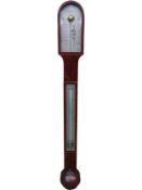A Georgian mahogany cased stick barometer the arched top with silvered scale inscribed Nairne