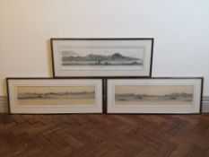 A set of three framed and glazed engravings, naval vessels, published according to Act of Parliament