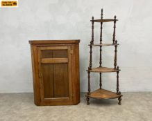 A Georgian oak wall mounted corner cabinet along with a 19th century marquetry inlaid walnut