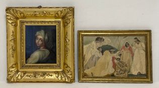 A 19th century Italian school oil portrait on board after the original painting titled 'Portrait