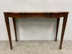 An Adam style mahogany, crossbanded and satinwood strung console table. H.75 W.107 D.43cm.