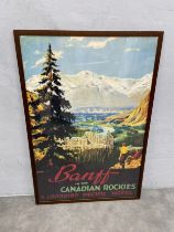 A mid-century travel poster, Banff in the Canadian Rockies, framed and glazed. 92x62cm.