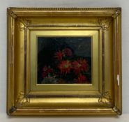 A small 19th century oil, still life flowers on board in a glazed gilt frame. H.31 W.33cm