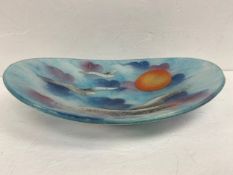 A vintage hand blown Murano glass centrepiece dish with stylised sun and seagull decoration in