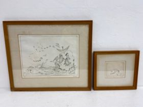 A contemporary signed limited edition etching titled 'Bird Rock' along with a small etching