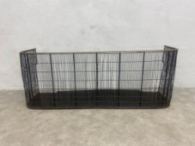A 19th century brass and iron wirework fireside nursery fender. H49 W.131 D.40cm.