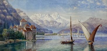 Sir John Charles Ardagh (1840-1907), a 19th century watercolour depicting the Château de Chillon