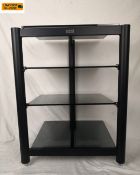 A contemporary Hi-Fi stand in heavy cast iron. H.79 W.60 D.48cm. (Some chips to plate glass as