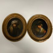 Edward Alcock (1745-1788), a pair of oil portraits on copper panel, each signed in an oval gilt