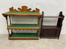 A late 19th century walnut open wall hanging set of shelves with shaped cresting and three tiers