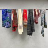 Three vintage silk, wool and cotton Liberty scarves with maker's labels together with four others.