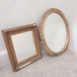 A 19th century gilt framed wall mirror and an oval gilt and gesso example. 60 x 50cm (Oval mirror).