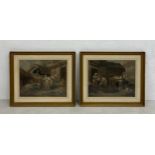 A pair of possibly 19th century Genre style plate coloured mezzotint engravings after the