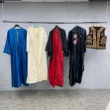 A mixed collection to include two silk shawls, two kimonos and an Eastern embroidered velvet
