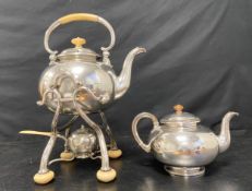 A 19th century Austrian hallmarked .800 silver kettle on spirit-burner stand with engraved coat of