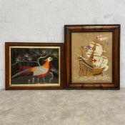 A 20th century Chinese stumpwork embroidery depicting a mythological Fenghuang pheasant together