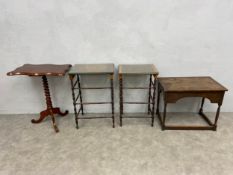 An 18th century oak side table, a 19th century mahogany lamp or occasional table and two
