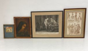 A small 19th century Indian watercolour together with a printed Renaissance portrait, a 19th century