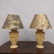 A pair of contemporary composite table lamps of baluster form with matching shades. H.52cm. (One