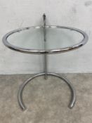 A vintage Classicon style height adjustable plate glass and tubular chrome occasional or side