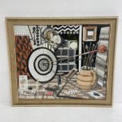 A contemporary abstract pointillist still life oil on board by Vera Watson, signed to the bottom