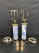 A pair 19th century Chinese blue and white porcelain sleeve vase lamps of cylindrical form hand