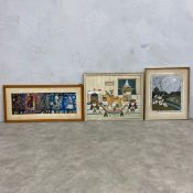 Two 1970s mixed media paintings by S.F. Weatherall together with an acrylic painting on card
