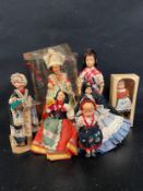 A collection of seven 1950/60's vintage dolls, mostly in national dress. Tallest 18cm.