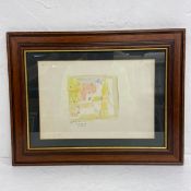 A mid-century Italian Modernist pen and watercolour painting depicting an abstracted figure,