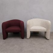 Two contemporary accent tub armchairs to include one upholstered in cream chenille and the other