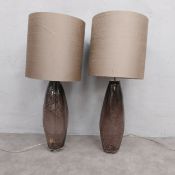 A pair of contemporary hand-blown glass table lamps with shades. H.83 Dia 33.5cm